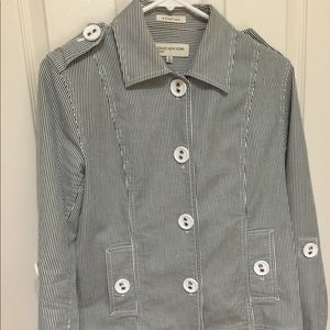 Blue and white horizontal stripe jacket